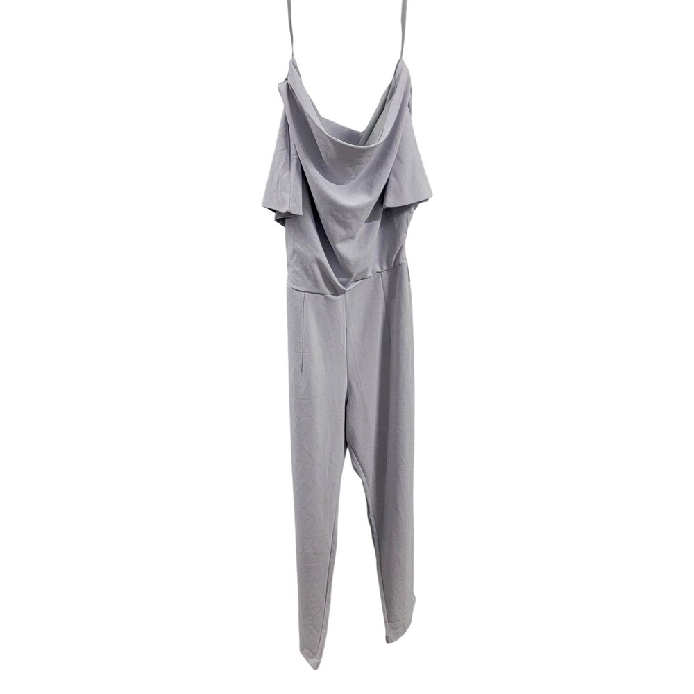 Alexia Admor Jumpsuit Womens Small Gray Slate Cowl Neck Ruffle Straps Formal